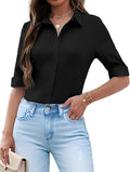 Zeagoo Womens Button Down Shirts 3/4 Sleeve Dress Blouses Business Casual Collared Oxford Tops